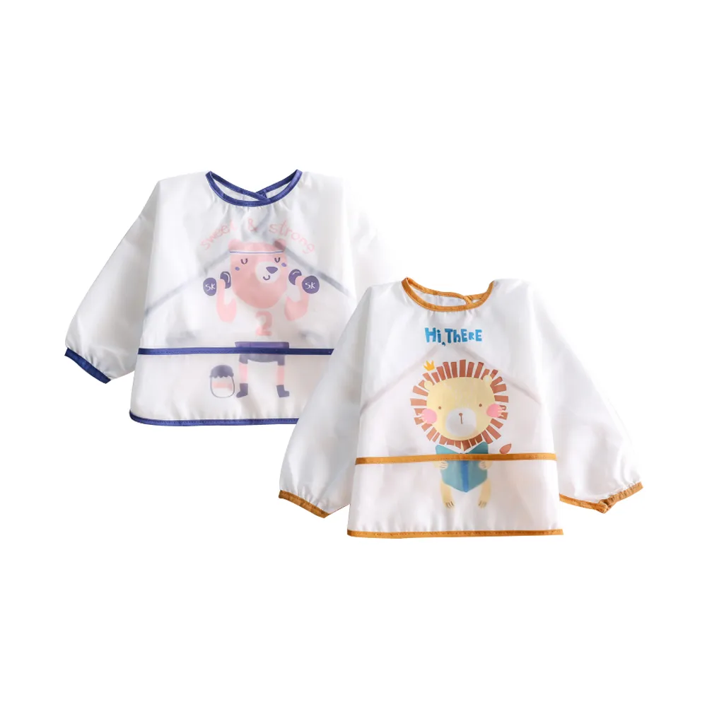 長袖吃飯兜 卡通動物 長袖防水圍兜 加大兒童勞作防髒吃飯衣反穿衣 RA1922 歷史價格詳細信息