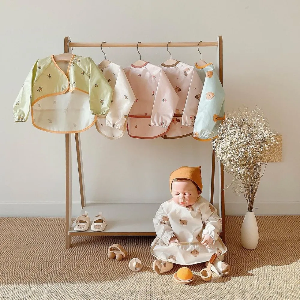 兒童圍兜長袖防水女孩新款嬰兒飯圍兜兜護衣寶寶畫畫防髒長版圍裙 歷史價格詳細信息