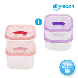 【韓國sillymann】100%鉑金矽膠寶寶外出保鮮副食品盒2件組(保鮮盒180ml*2入/盒+副食品盒50ml-6格*1) 歷史價格詳細信息