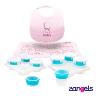 2angels矽膠副食品儲存杯120ml+BAILEY矽膠圍兜餐墊禮盒(藍) 歷史價格詳細信息
