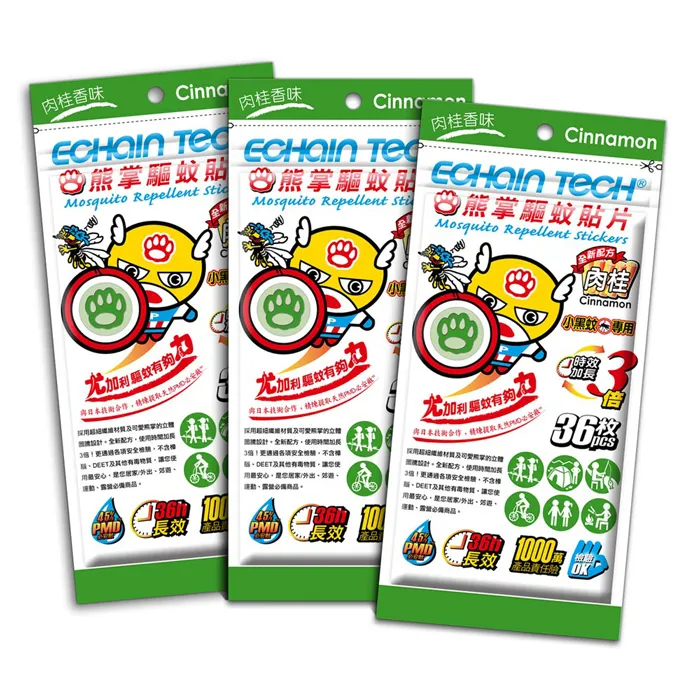 ECHAIN TECH 熊掌超人 小黑蚊專用 長效防蚊貼片  驅蚊貼片 量販10包組 PMD配方 歷史價格詳細信息