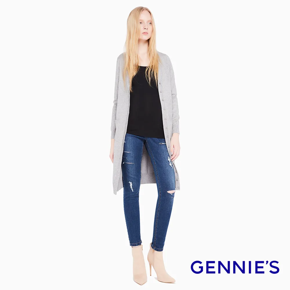 【Gennies 奇妮】百搭修身長版外套-灰/黑(孕婦裝 修身 排釦 雙口袋) 歷史價格詳細信息
