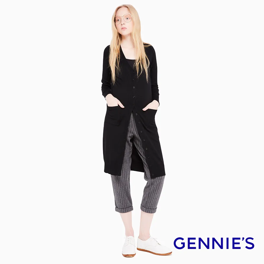 【Gennies 奇妮】百搭修身長版外套-灰/黑(孕婦裝 修身 排釦 雙口袋) 歷史價格詳細信息