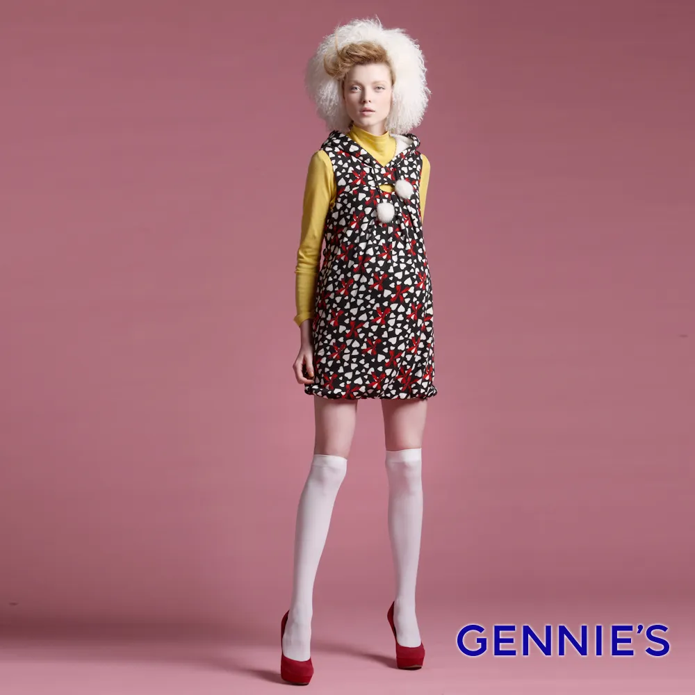 Gennies奇妮-圖印棉質感不規則傘狀秋冬長版上衣-黑(T3A12) 歷史價格詳細信息