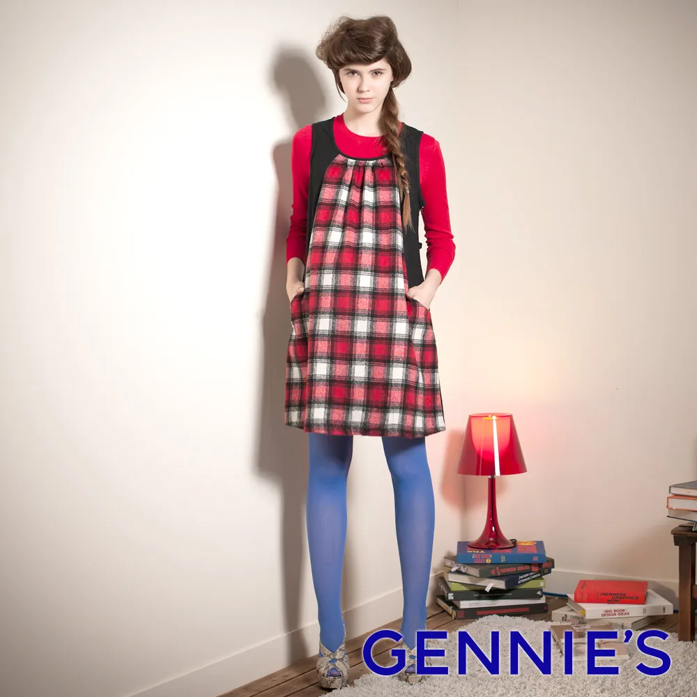 【Gennies 奇妮】格紋蕾絲公主袖洋裝(藍) 歷史價格詳細信息