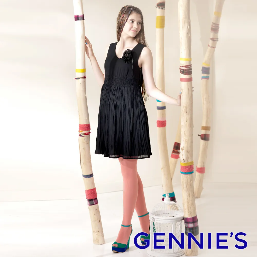 Gennies奇妮 浪漫飄逸V領百褶羊毛無袖洋裝(咖/黑G2410) 歷史價格詳細信息