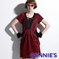 Gennies奇妮 經典格紋荷葉邊拼接上衣-紅黑格(T3A17) 歷史價格詳細信息