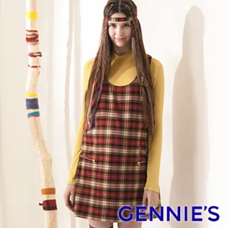 【Gennies 奇妮】格紋拼接羊毛背心洋裝(紅/黑G2421) 歷史價格詳細信息