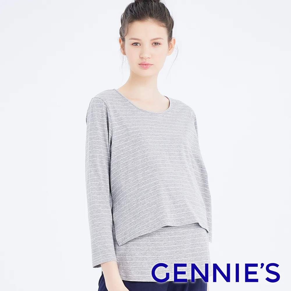 Gennies奇妮 休閒條紋哺乳上衣(白底灰條T3L06) 歷史價格詳細信息