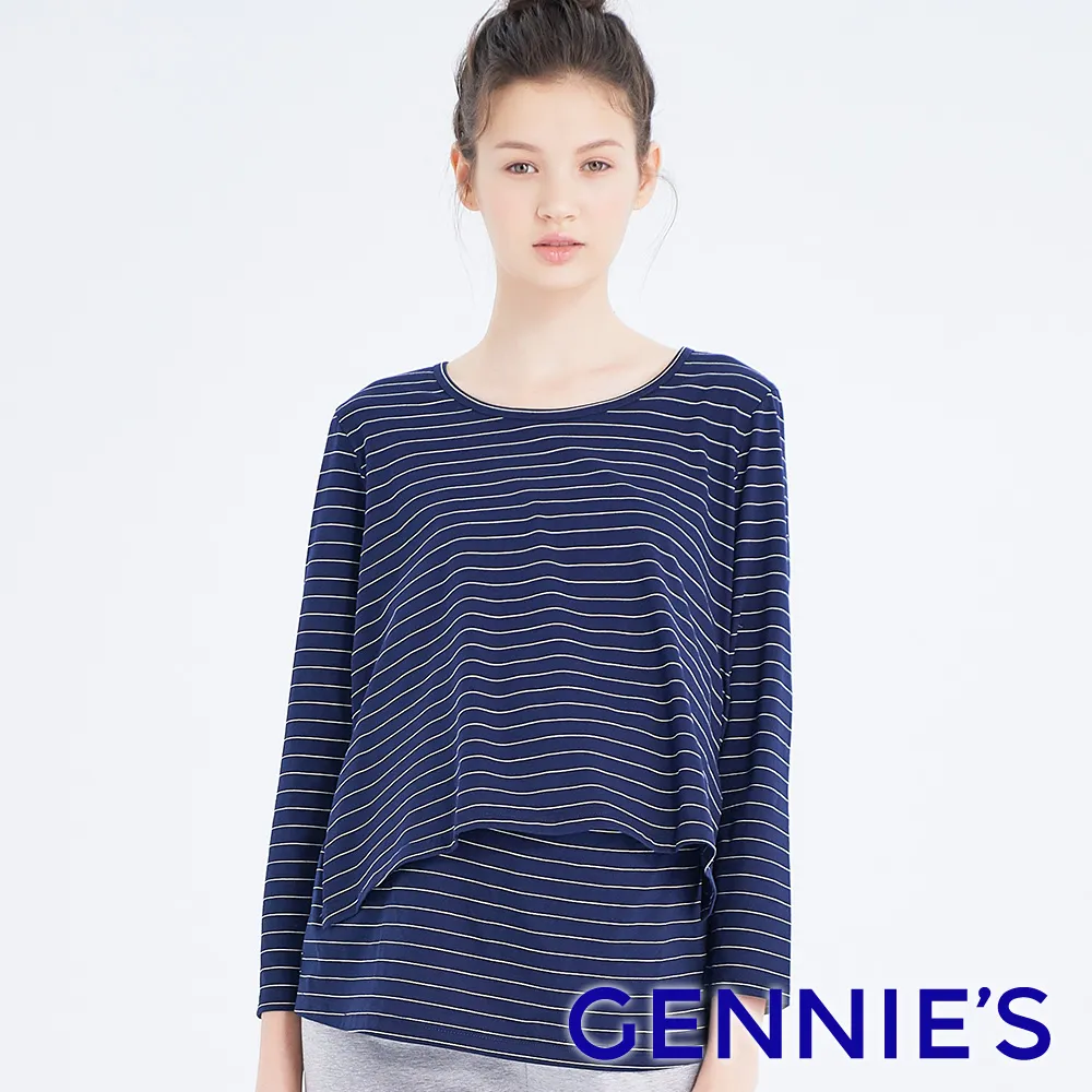 Gennies奇妮 休閒條紋哺乳上衣(白底灰條T3L06) 歷史價格詳細信息