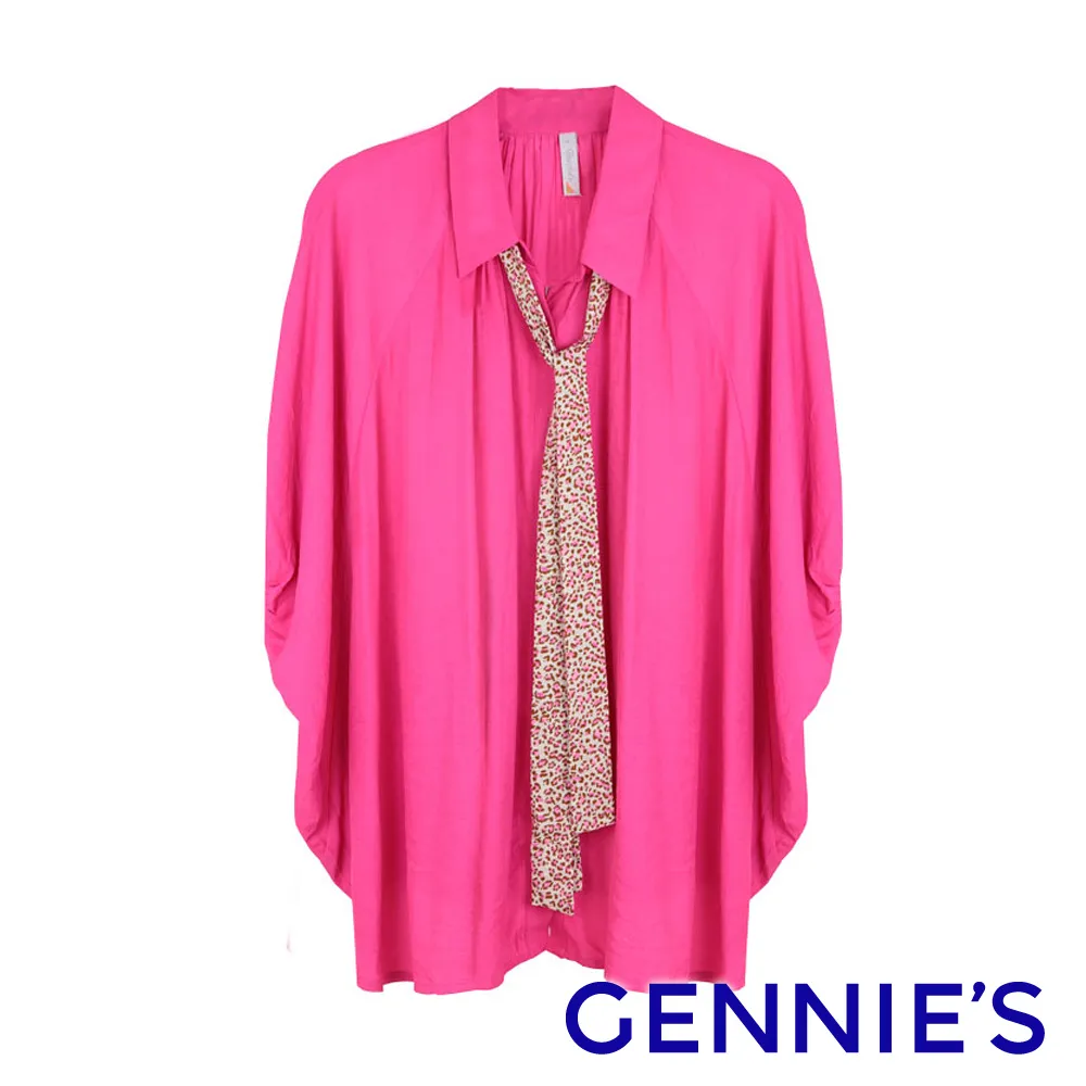 Gennies奇妮 素面蝙蝠袖襯衫式上衣(桃/黃C3A70) 歷史價格詳細信息