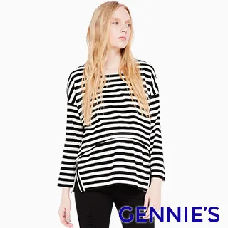Gennies奇妮 上掀式彈力哺乳上衣(黑白條紋T3J13) 歷史價格詳細信息