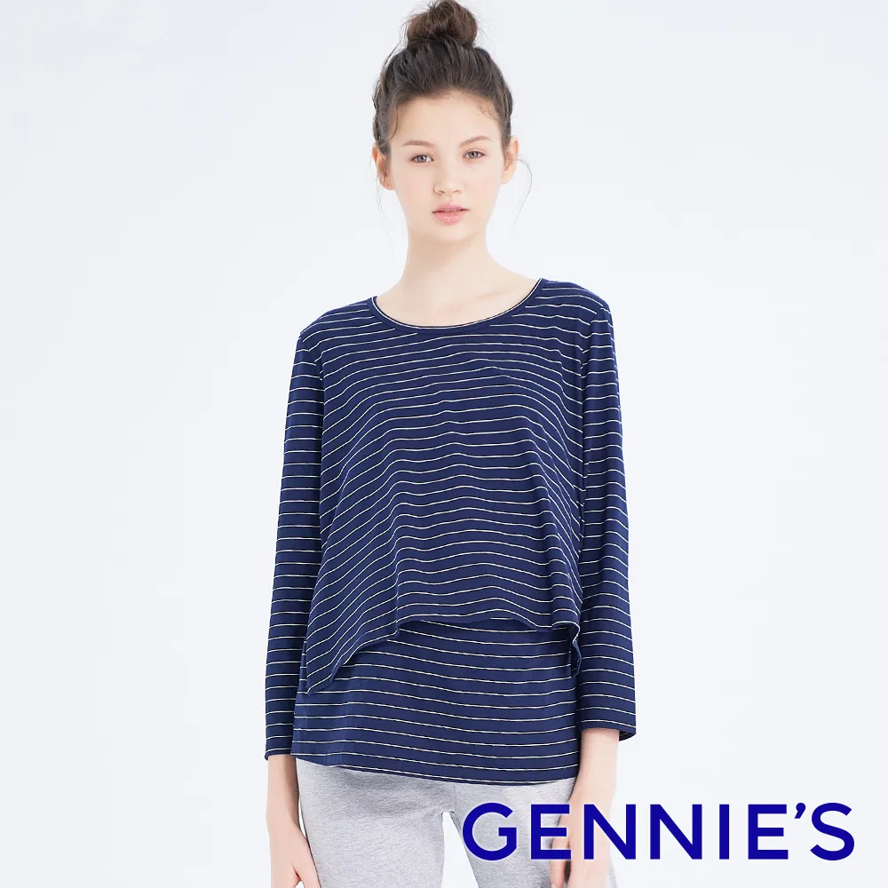Gennies奇妮 休閒條紋哺乳上衣(白底灰條T3L06) 歷史價格詳細信息