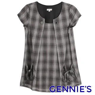 Gennies奇妮 造型領經經典格紋上衣-淺灰格(C3A64) 歷史價格詳細信息