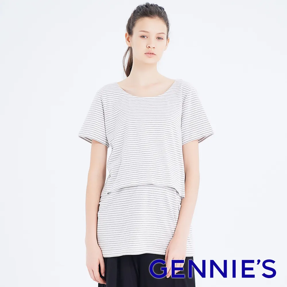 Gennies奇妮 條紋後交叉哺乳孕婦上衣-灰白(T3H03) 歷史價格詳細信息