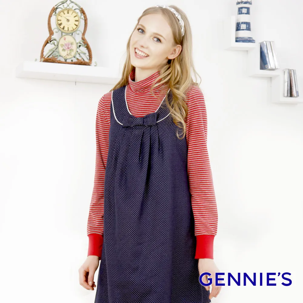 Gennies奇妮 橫條紋高腰綁帶哺乳洋裝(丈青T1H11) 歷史價格詳細信息