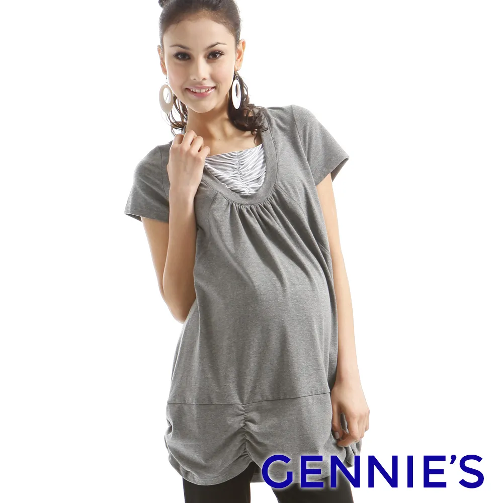 【Gennie’s奇妮】休閒度假抓皺春夏孕婦長版哺乳上衣-兩色可選(GNA02) 歷史價格詳細信息