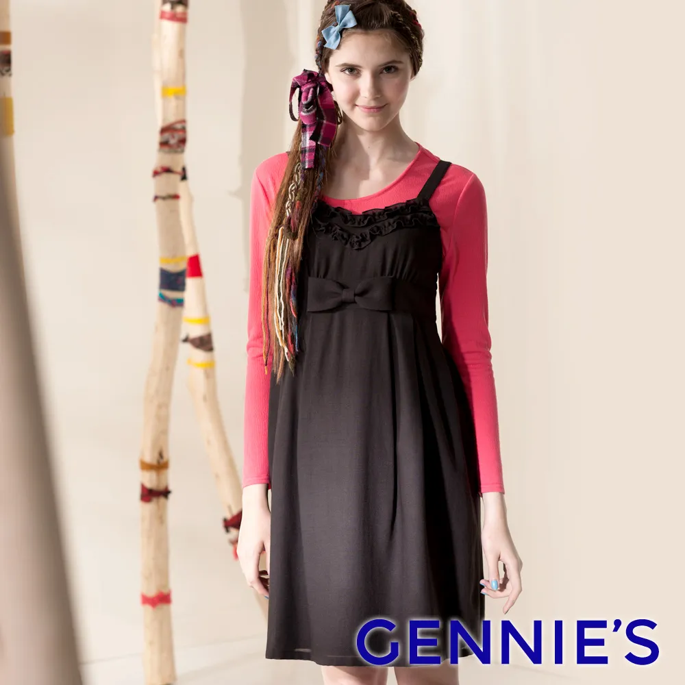 【Gennies 奇妮】大蝴蝶滾邊吊帶洋裝(咖G2411) 歷史價格詳細信息