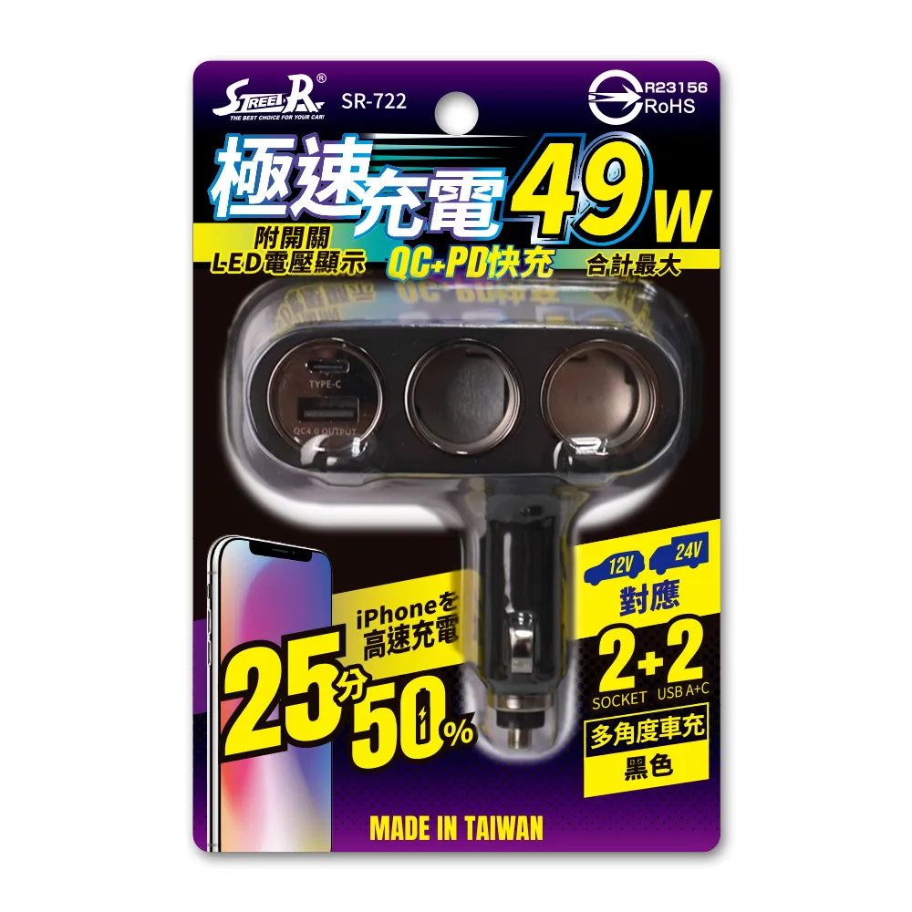 【STREET-R】雙孔車用插座+3A雙孔USB車充折疊式 SR-384(車麗屋) 歷史價格詳細信息
