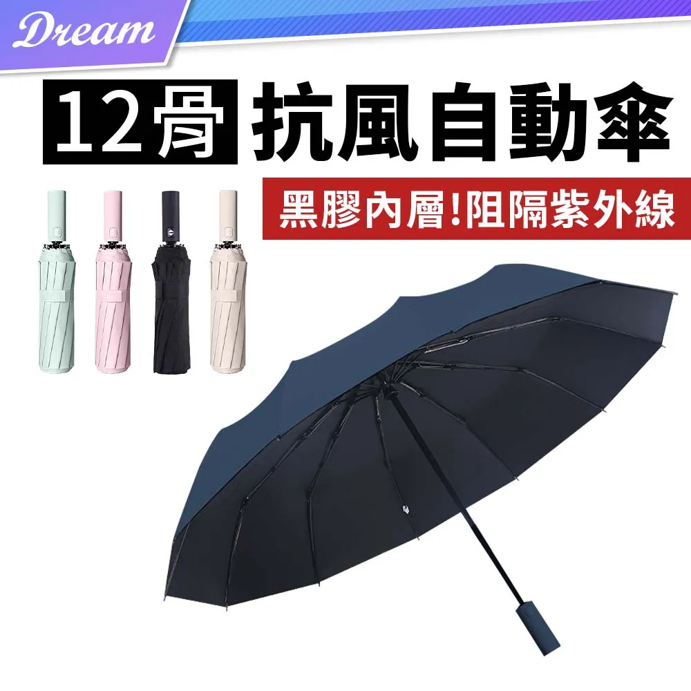 十二骨防風自動傘【多色可選】(加大傘面/黑膠傘布) 自動折疊傘 晴雨傘 雨傘 歷史價格詳細信息