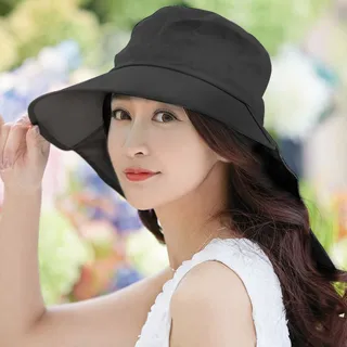 清爽優雅抗UV護頸大帽檐可捲收露馬尾遮陽帽-淺藍、卡其、粉、黑、深藍、玫紅6色可選 歷史價格詳細信息
