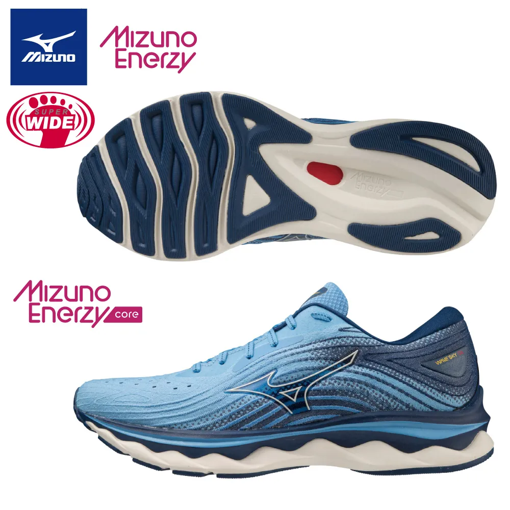 Mizuno 美津濃 男款 慢跑鞋 WAVE SKY 6 一般型 超寬楦 跑步 穩定 包覆 -藍- J1GC221153 歷史價格詳細信息