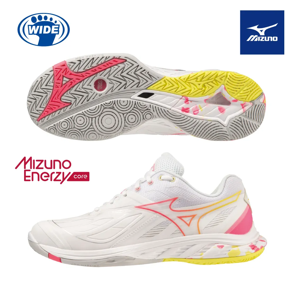 Mizuno 美津濃 羽球鞋 Wave Fang 2 寬楦 女鞋 白 粉 回彈 室內運動 桌球鞋 71GA2313-22 歷史價格詳細信息