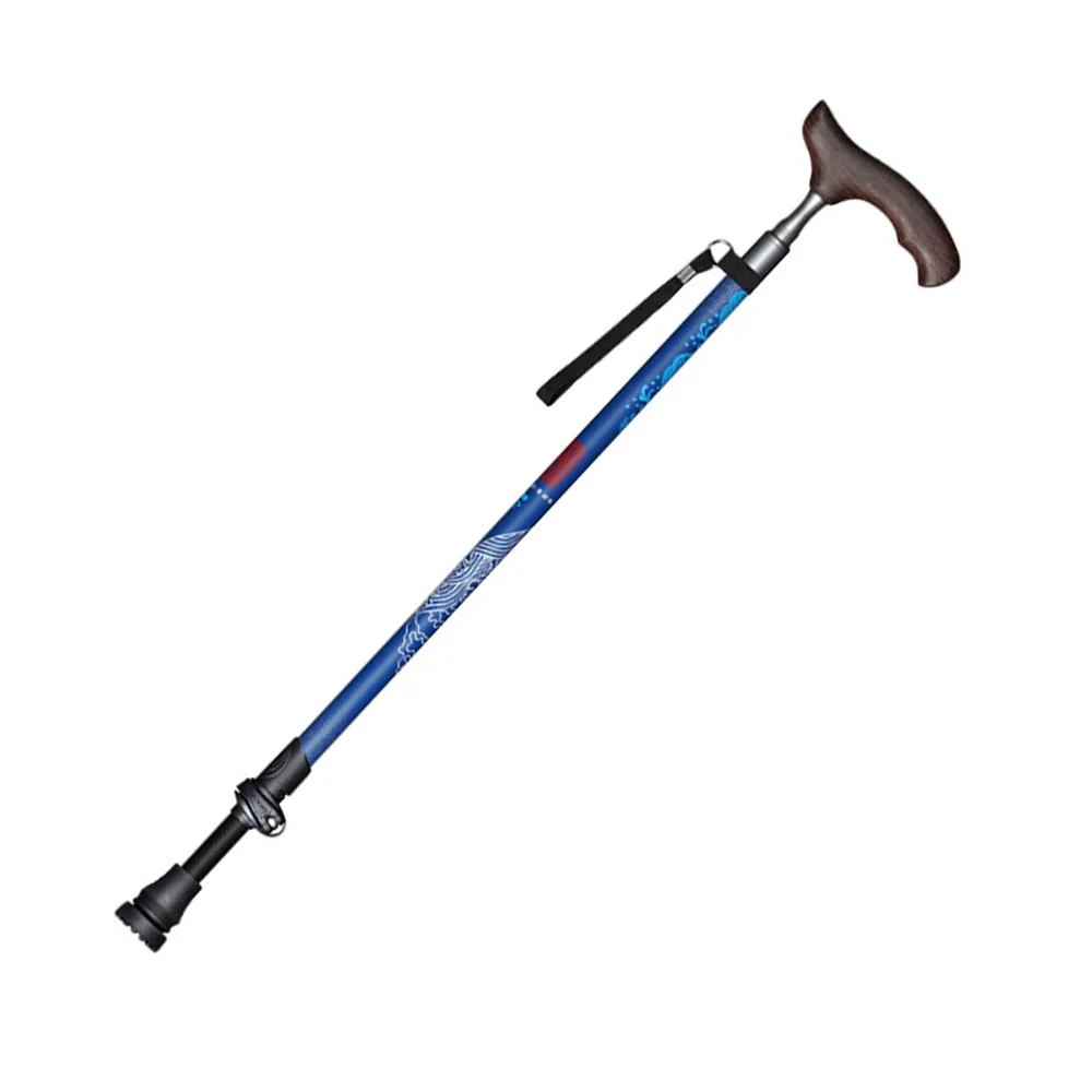 PUSH!戶外用品可伸縮拐杖老人杖手杖7075輕量鋁合金登山杖雞翅木手柄黑色P116 歷史價格詳細信息