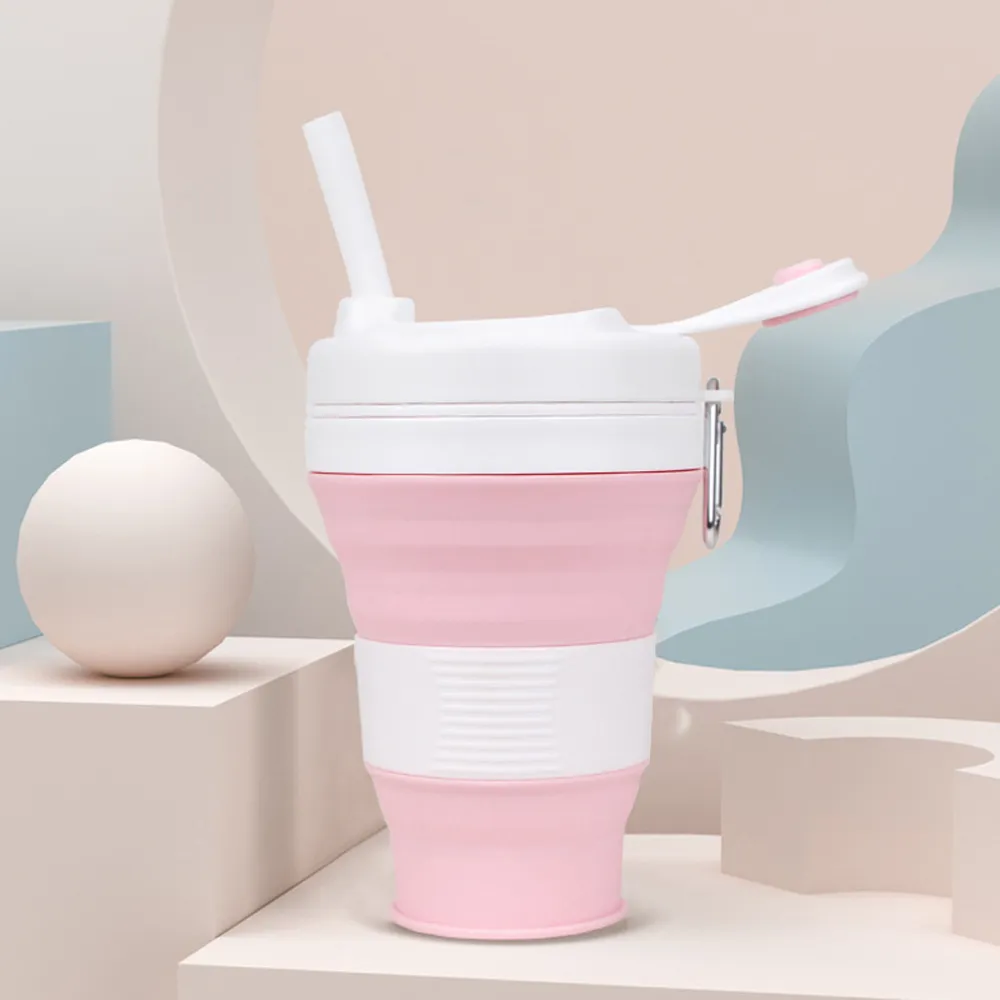 環保矽膠折疊隨行杯 戶外登山露營飲水杯 撞色款 600ml 卡其/白 歷史價格詳細信息