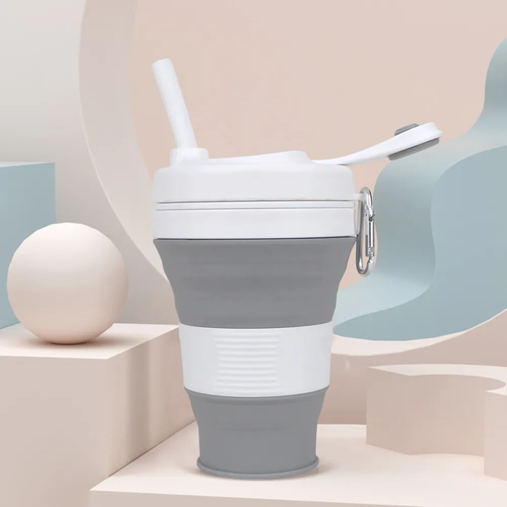 環保矽膠折疊隨行杯 戶外登山露營飲水杯 撞色款 600ml 卡其/白 歷史價格詳細信息