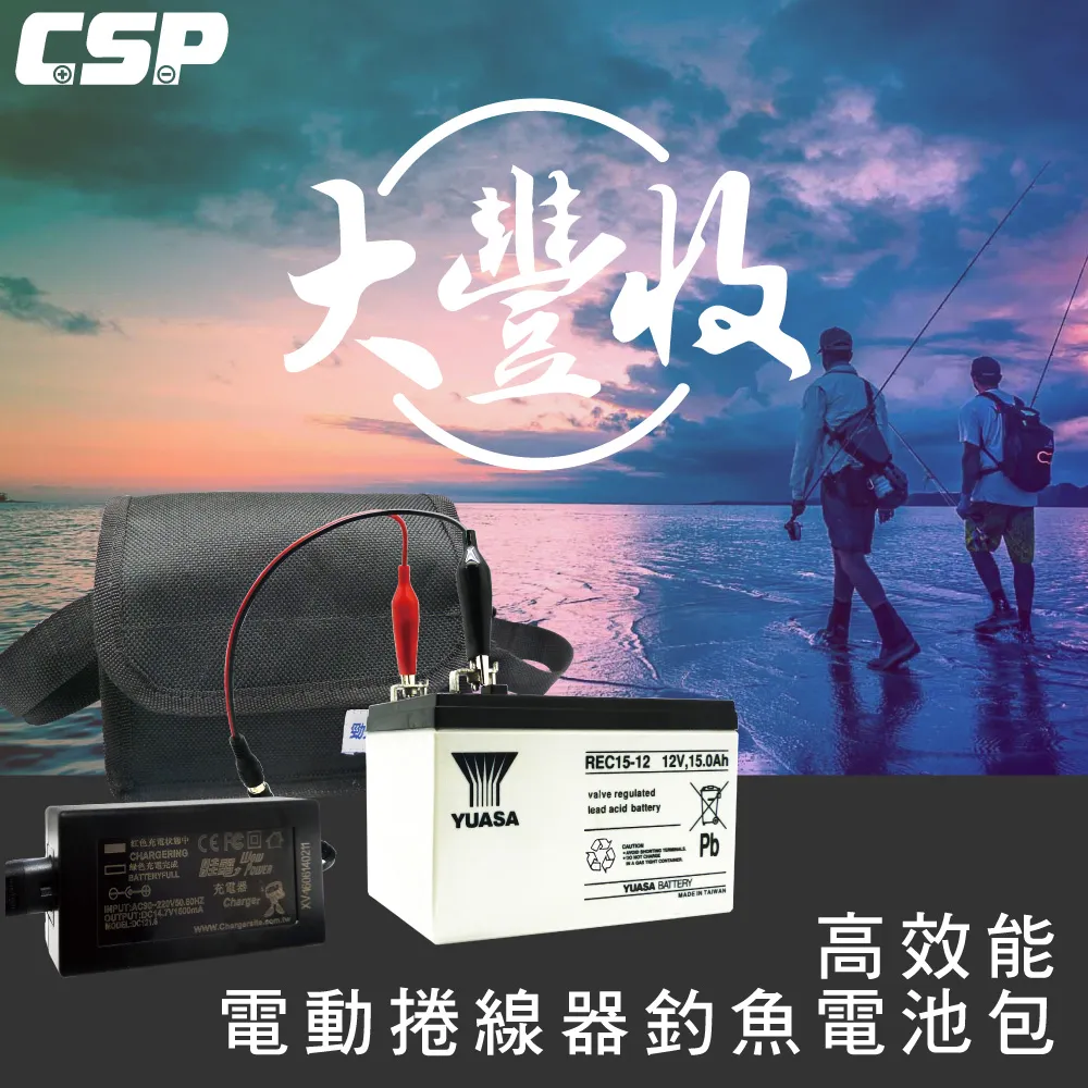 【CSP】大豐收釣魚組 (12V15AH) 電動捲線器 專用電池整套組｜台灣湯淺YUASA REC15-12 12V15 歷史價格詳細信息