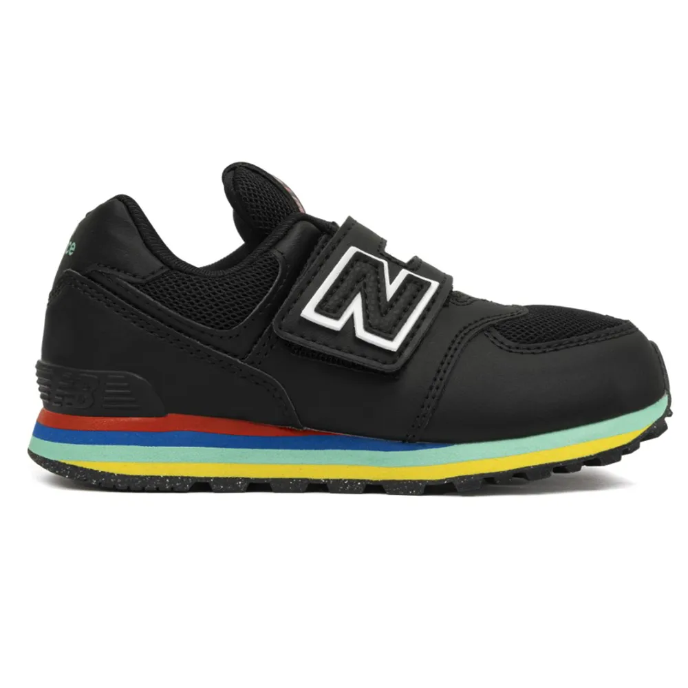 New Balance 574 PV574KIF 中童 休閒鞋 經典 復古 W寬楦 NB 574 魔鬼氈 彩虹底 黑 歷史價格詳細信息