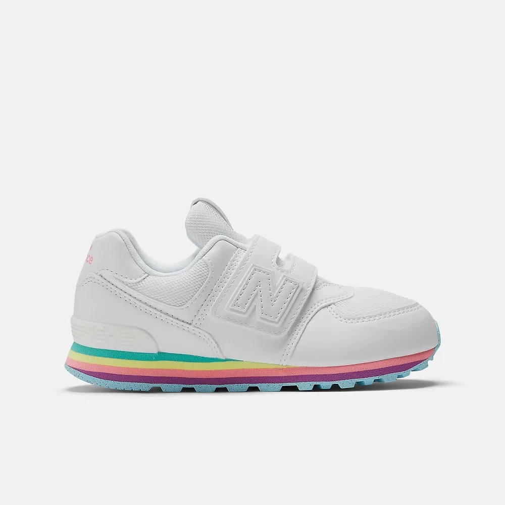 New Balance 574 PV574KIF 中童 休閒鞋 經典 復古 W寬楦 NB 574 魔鬼氈 彩虹底 黑 歷史價格詳細信息