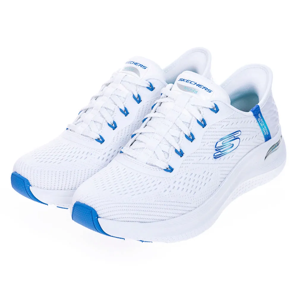 Skechers Arch Fit 2.0 [150066WWBL] 女 休閒鞋 寬楦 厚底 套入式 瞬穿 白 藍 歷史價格詳細信息