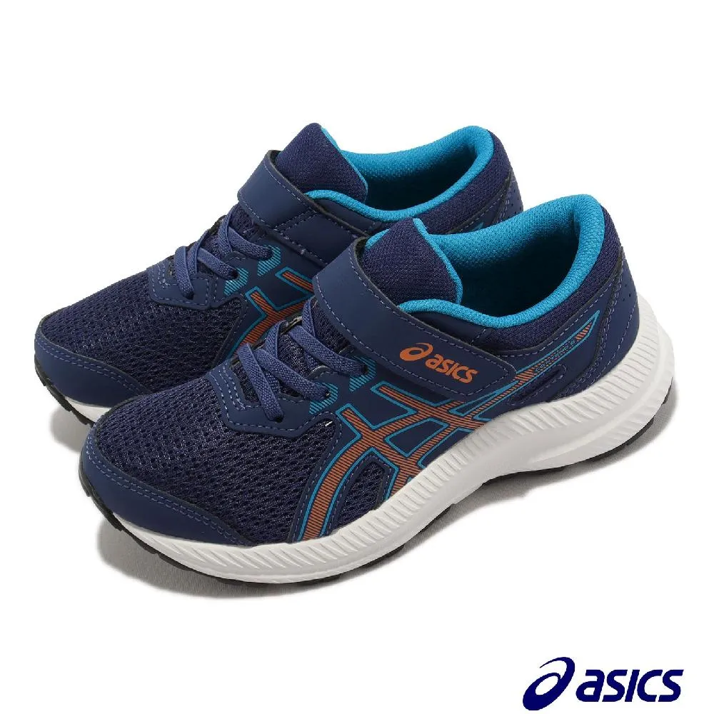 Asics Contend 8 PS [1014A258-405] 中童 慢跑鞋 運動 休閒 魔鬼氈 耐用 緩震 藍 橘 歷史價格詳細信息