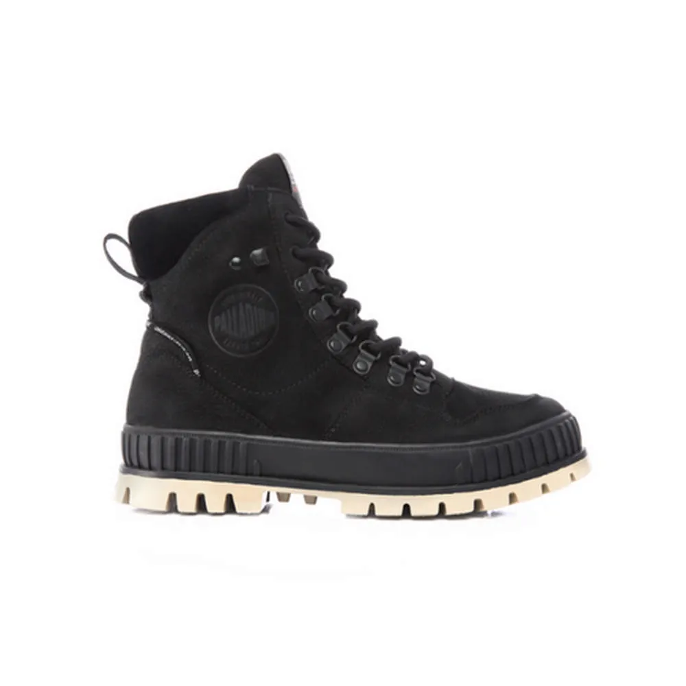 PALLADIUM PALLASHOCK HI CUFF WP+厚底巧克力皮革橘標防水靴-中性-黑 歷史價格詳細信息