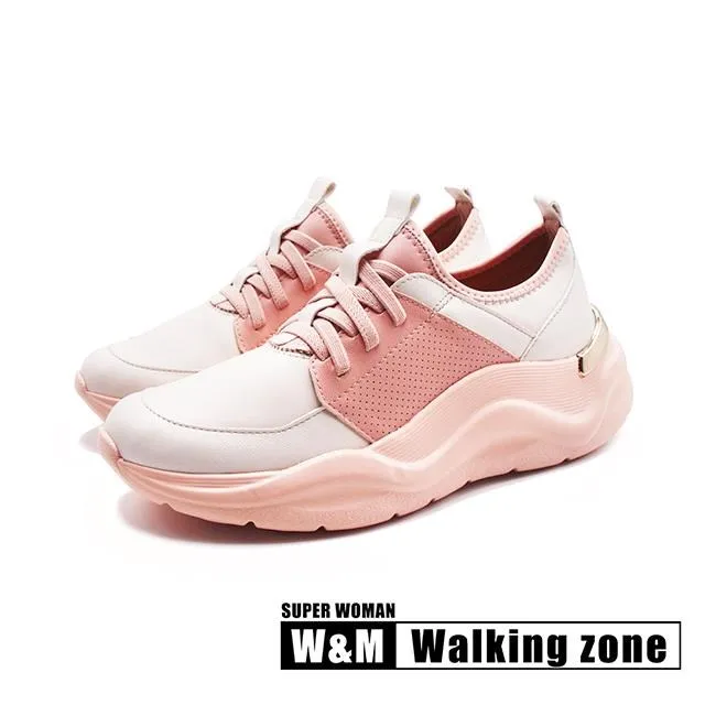 WALKING ZONE(女)免綁帶休閒潮流女鞋-粉白(另有黑白) 歷史價格詳細信息