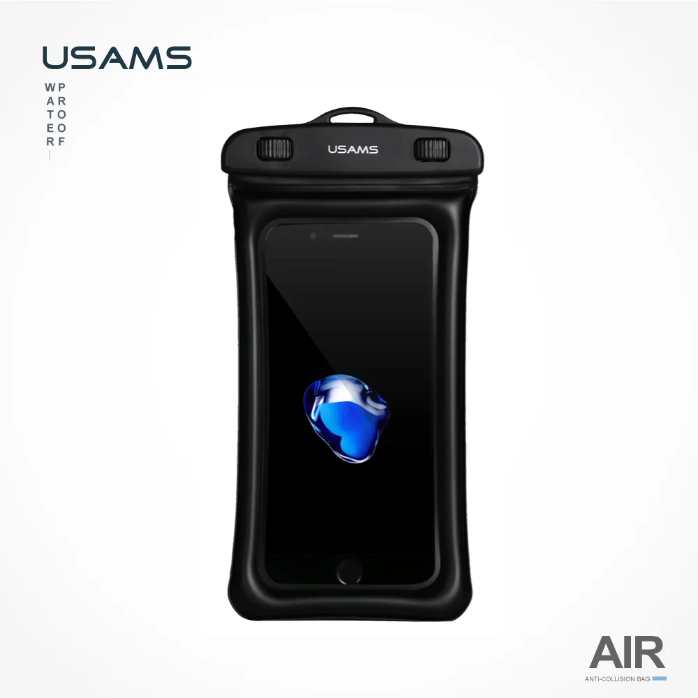 USAMS 氣囊懸浮掛脖手機防水袋 靈敏觸控手機袋 游泳/漂流/潛水 防雨手機套 7吋以下通用-黑色 歷史價格詳細信息