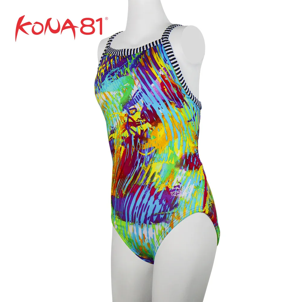 酷吶81 Dolfin 女童時尚幾何造型連身泳裝 圖騰黑 歷史價格詳細信息