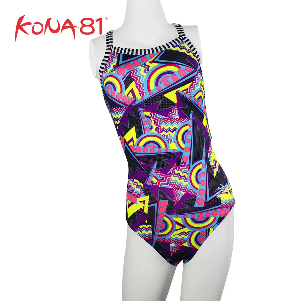 酷吶81 Dolfin 女童時尚幾何造型連身泳裝 圖騰黑 歷史價格詳細信息
