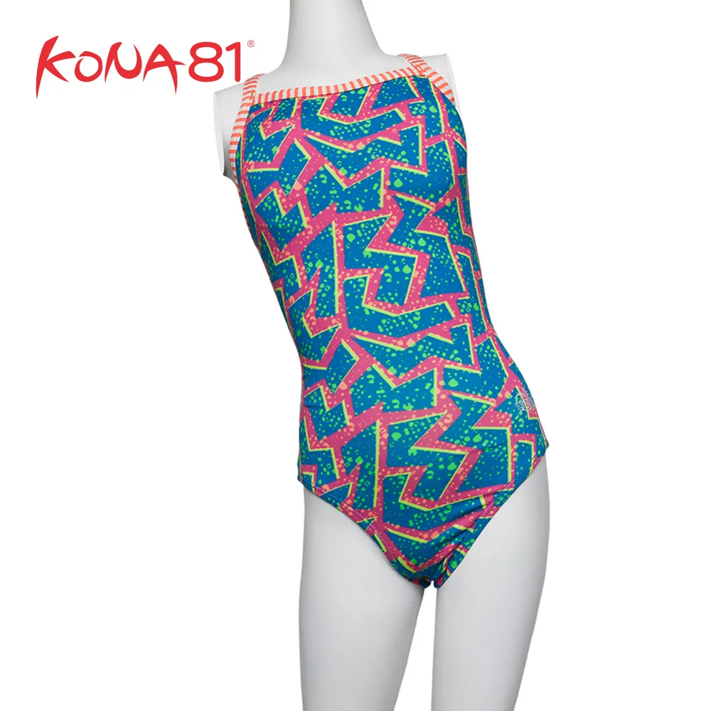 酷吶81 Dolfin 女童時尚幾何造型連身泳裝 圖騰黑 歷史價格詳細信息