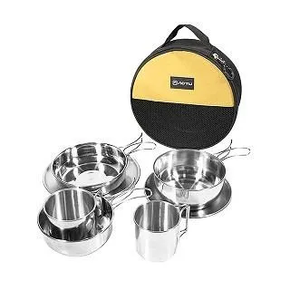 Besthot 戶外露營304不鏽鋼折疊收納圓形碗盤餐具7件套組-附收納袋 歷史價格詳細信息