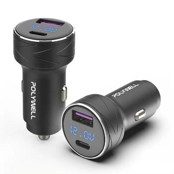 27W車用充電器 USB+Type-C 電壓顯示 PD快充汽車車充 充電 隱形車充 汽車充電器 手機充電 車用充電器 歷史價格詳細信息