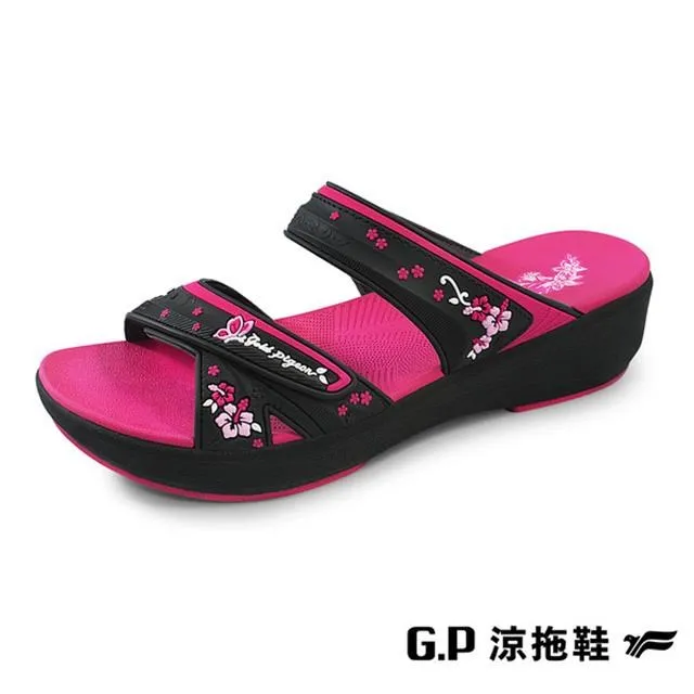 G.P(女)高臺優雅厚底拖鞋 女鞋-藍白(另有桃黑、紫黑) 歷史價格詳細信息