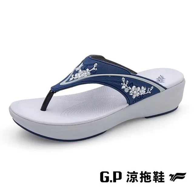 G.P(女)高臺優雅厚底拖鞋 女鞋-藍白(另有桃黑、紫黑) 歷史價格詳細信息