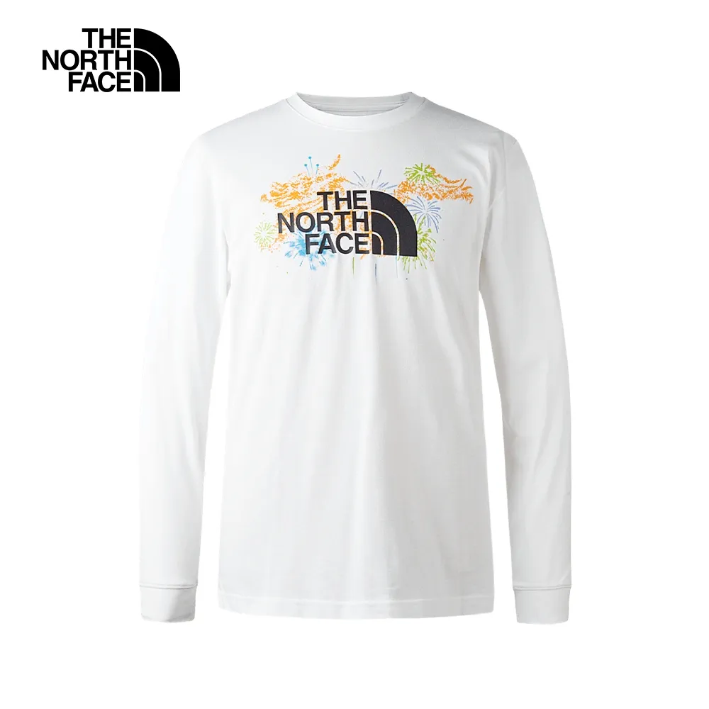 【新年款】The North Face北面男女款黑色舒適透氣大尺寸煙火LOGO印花長袖上衣｜89U3JK3 歷史價格詳細信息