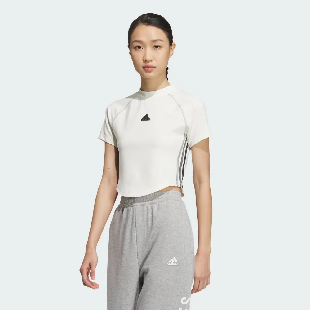Adidas Crop SS Tee [JJ1113] 女 短版 短袖 上衣 運動 休閒 修身 貼合 舒適 白灰 歷史價格詳細信息