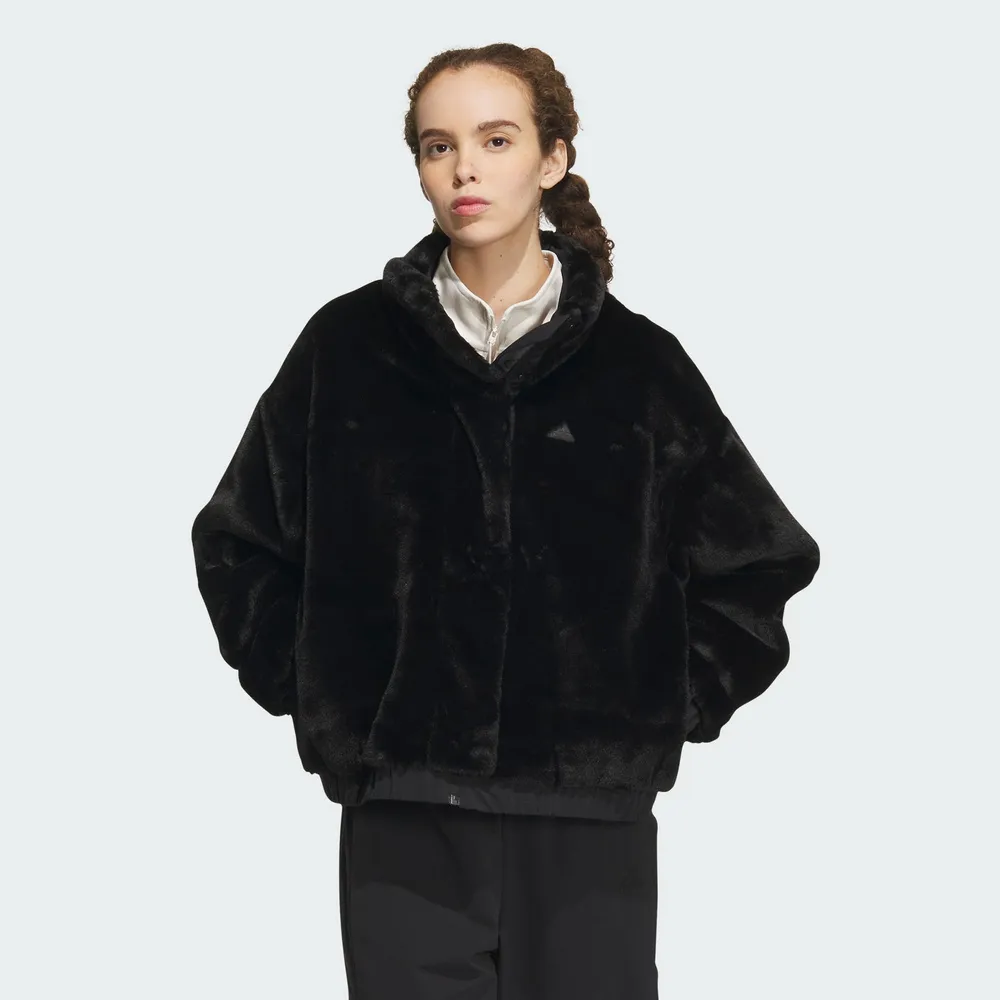 Adidas FUR Logo JKT U [IN0981] 男女 立領 外套 亞洲版 休閒 三葉草 毛絨 保暖 黑白 歷史價格詳細信息