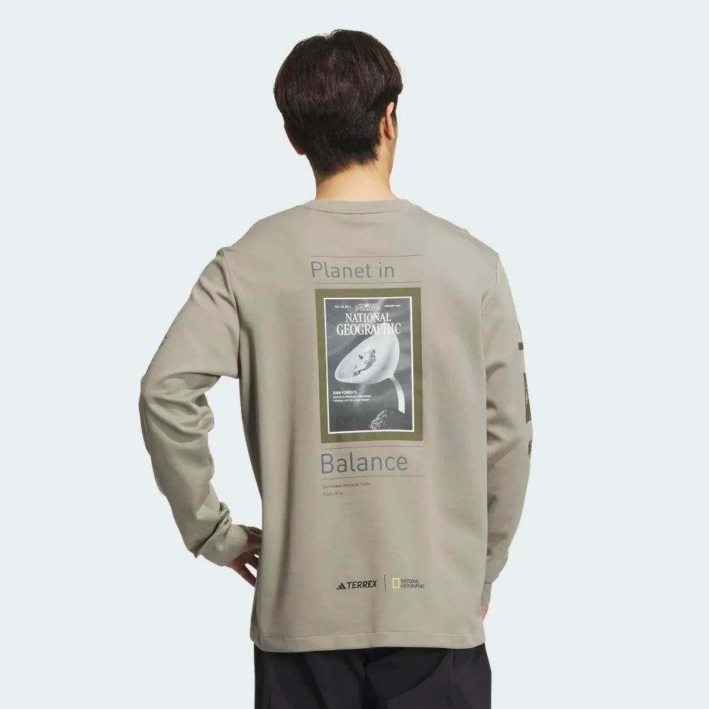 Adidas NAT.GEO TEE LS [IL8976] 男 長袖上衣 亞洲版 運動 休閒 反光 國家地理 聯名 白 歷史價格詳細信息