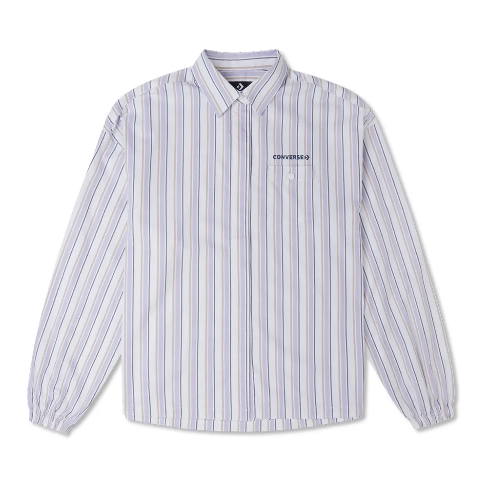 CONVERSE 長袖上衣 WOVEN SHIRT 女 10024551-A01 紫白條紋 歷史價格詳細信息